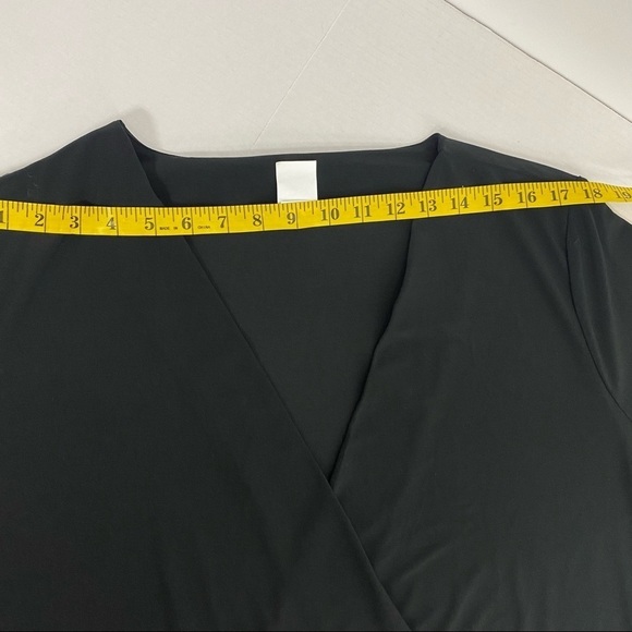 Remade Black Cross-Over Wrap Dress 2X PLUS Flare Sleeve Stretch Flattering Fit - Picture 5 of 13